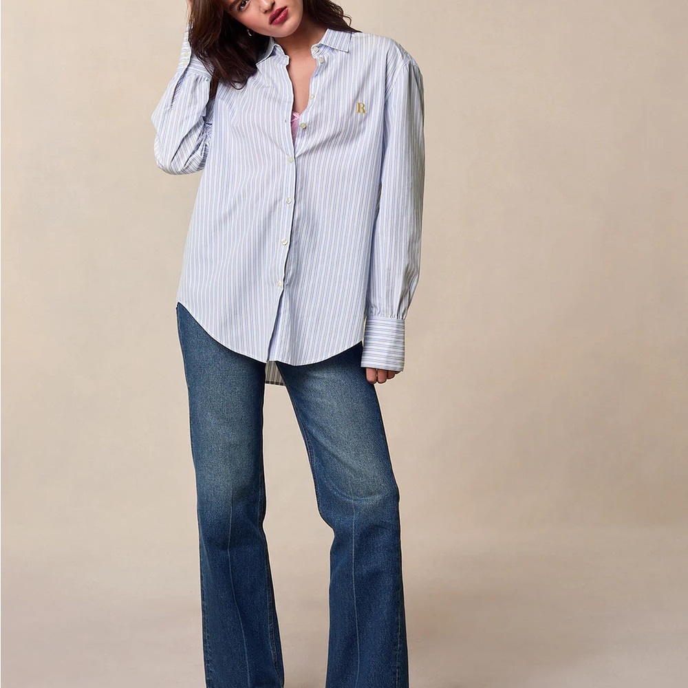 Rouje Esteve shirt Light Blue Striped Button Down Shirt 36 - Picture 4 of 13